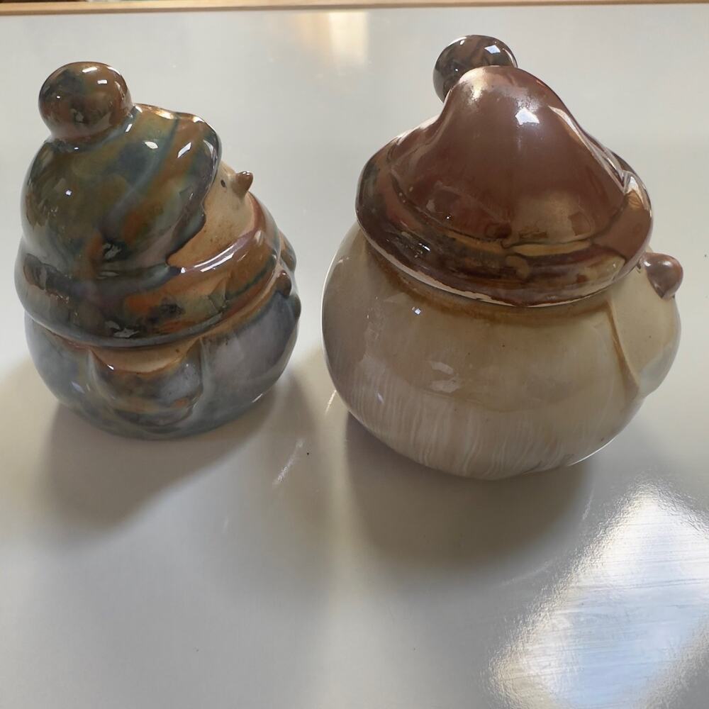 Set of 2 Christmas Snowman Santa Folk Art Stoneware Pottery Jar or Trinket Box - Picture 5 of 15